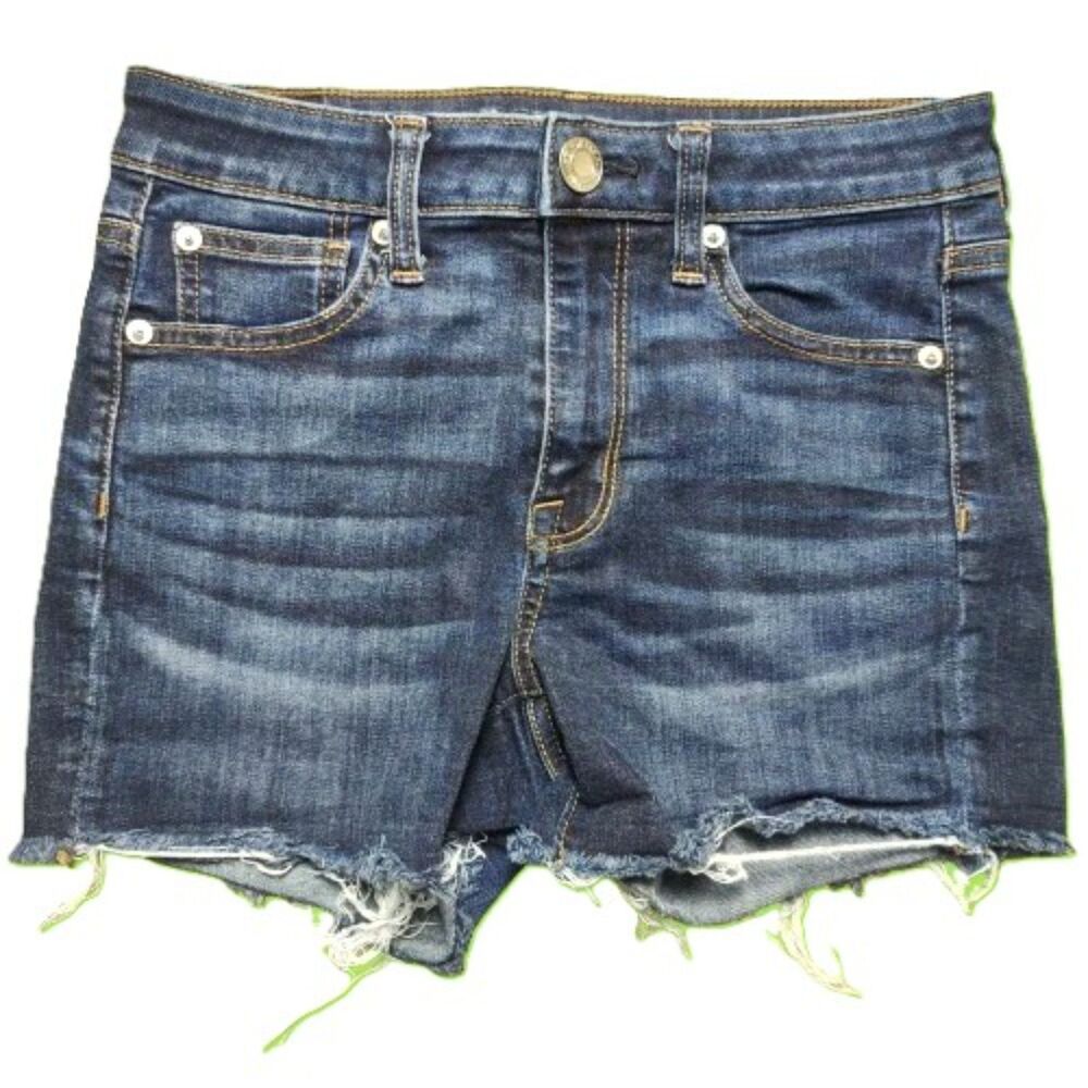 American Eagle Hi-Rise Shortie Denim Cutoff Shorts Women’s 2 Dark Wash